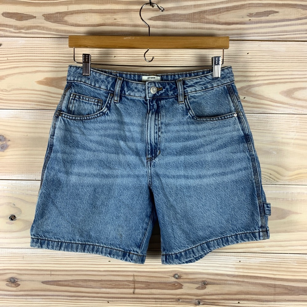 Cotton On Relaxed Short Womens 28 Blue Denim Carpenter Cargo High Rise Utility